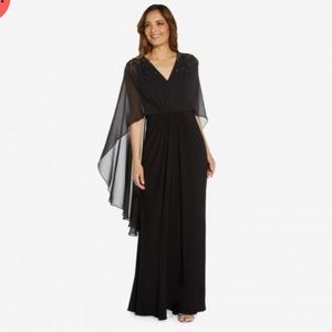 NWT Adrianna Papell Beaded Chiffon Cape Gown
